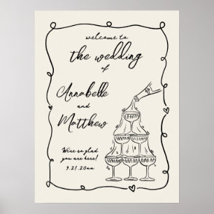 Affiche Panneau de Bienvenue de Mariage Vintage Dessiné à