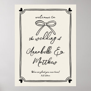 Affiche Panneau de bienvenue de mariage vintage dessiné à 