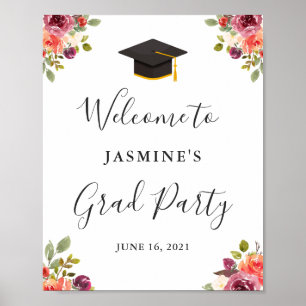 Affiche Panneau de bienvenue de remise de diplômes floral