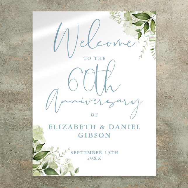 Affiche Panneau de bienvenue de verdure pour le 60e annive (60th Wedding Anniversary Greenery Welcome Sign)