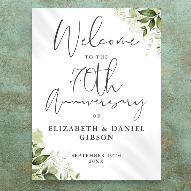 Affiche Panneau de bienvenue de verdure pour le 70e annive (70th Wedding Anniversary Greenery Welcome Sign)