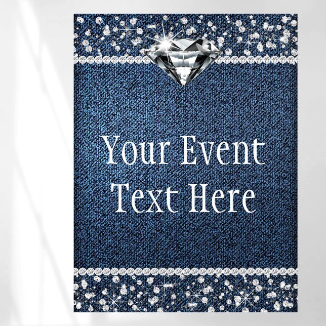 Affiche Panneau de bienvenue Denim Diamond (Pretty denim and diamond event sign with beautiful diamonds and denim background. Add your text.)
