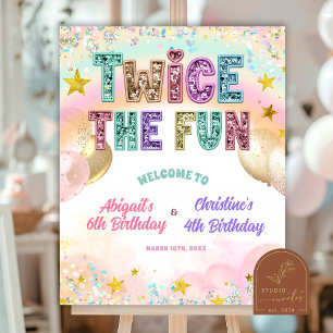 Affiche Panneau de bienvenue double anniversaire pailleté 