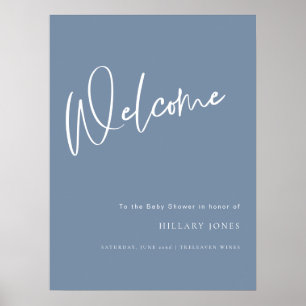 Affiche Panneau de bienvenue du Baby shower bleu Dusty Den