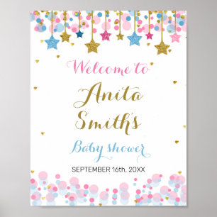 Affiche Panneau de bienvenue du baby shower Blue Twinkle T