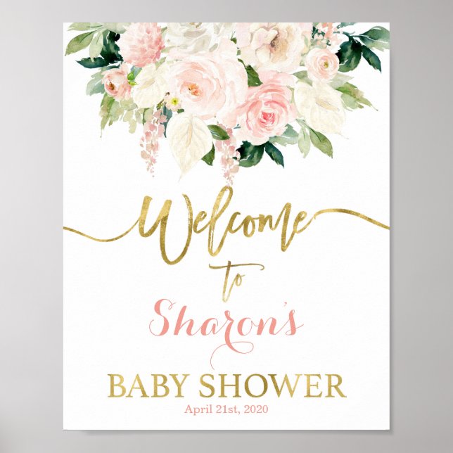 Affiche Panneau de bienvenue du Baby shower d'anthurium (Devant)