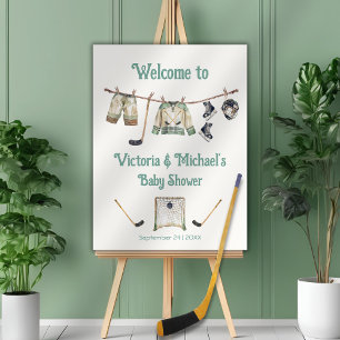 Affiche Panneau de bienvenue du Baby shower de hockey sur 