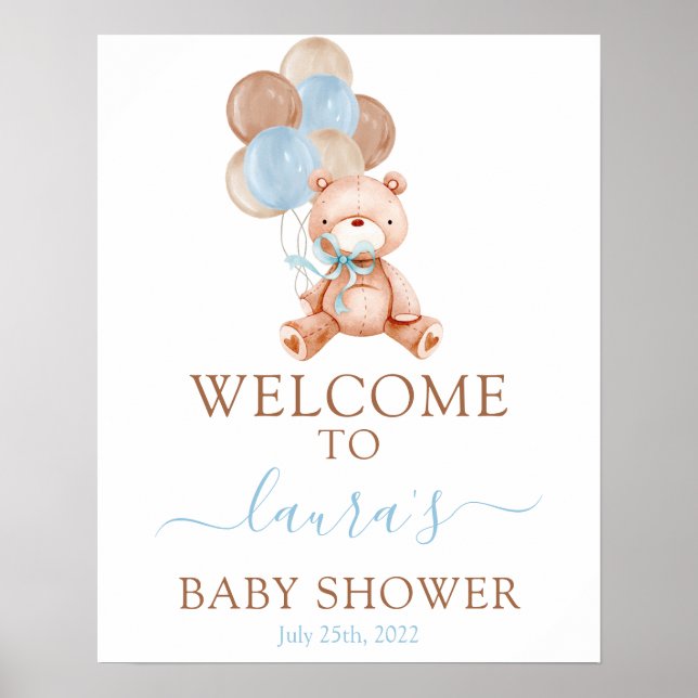 Affiche Panneau de bienvenue du Baby shower de l'ours en p (Devant)