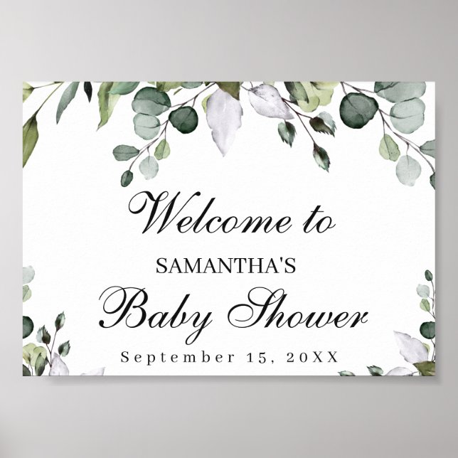 Affiche Panneau de bienvenue du Baby shower Eucalyptus (Devant)