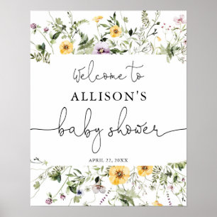 Affiche Panneau de bienvenue du baby shower fleur sauvage 
