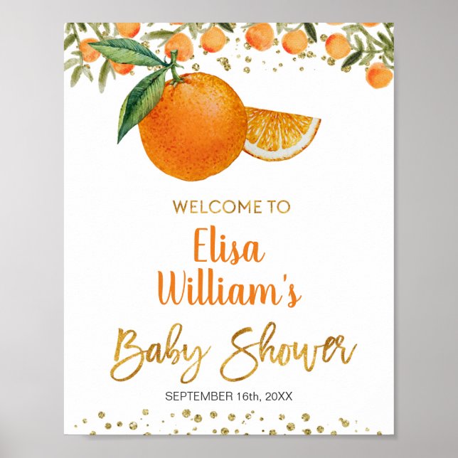 Affiche Panneau de bienvenue du baby shower orange Cutie (Devant)