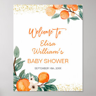 Affiche Panneau de bienvenue du baby shower orange Little 