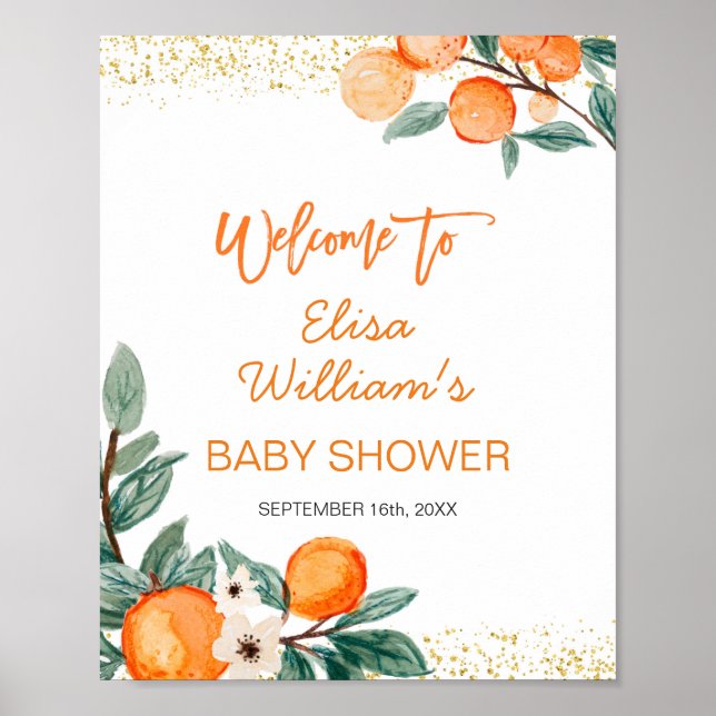 Affiche Panneau de bienvenue du baby shower orange Little  (Devant)