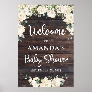 Affiche Panneau de bienvenue du baby shower rustique en bo