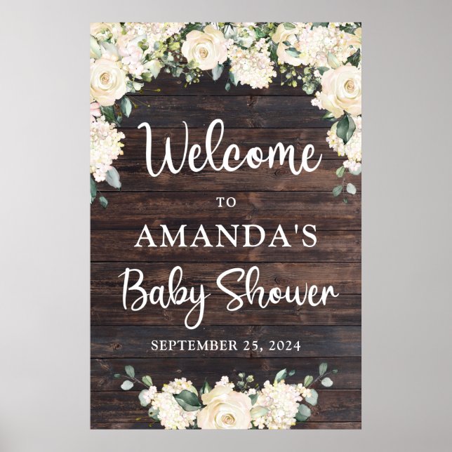 Affiche Panneau de bienvenue du baby shower rustique en bo (Devant)