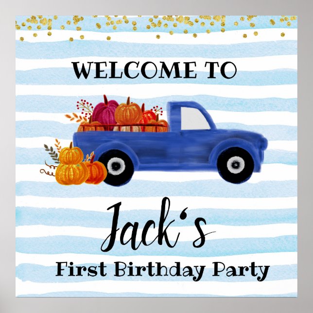 Affiche Panneau de bienvenue du camion citrouille bleu (Devant)