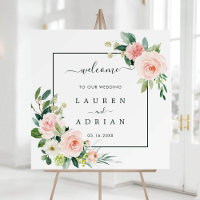 Panneau de bienvenue du Mariage de fleurs rose vie