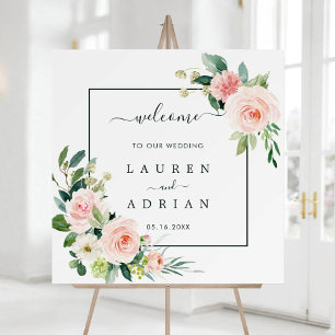 Affiche Panneau de bienvenue du Mariage de fleurs rose vie