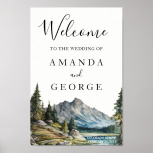 Affiche Panneau de bienvenue du mariage de montagne au bor