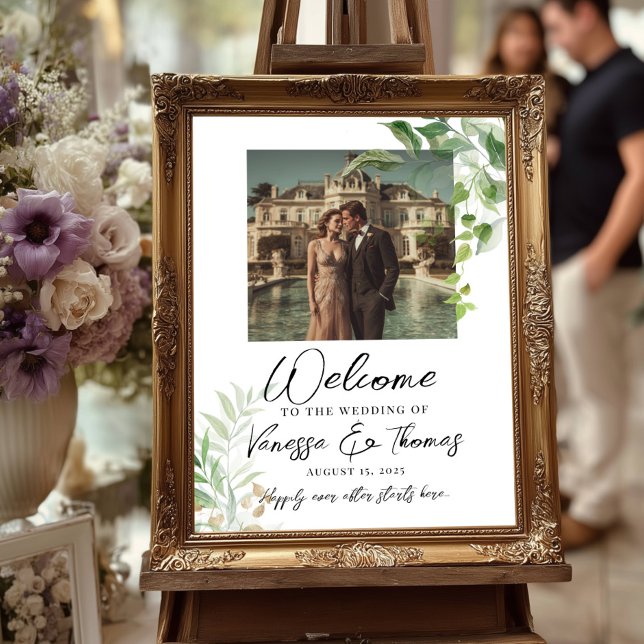 Affiche Panneau de bienvenue du mariage de verdure photo (Créateur téléchargé)