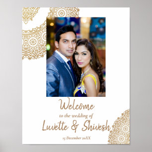 Affiche Panneau de bienvenue du mariage indien Golden mand