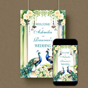 Affiche Panneau de bienvenue du mariage indien Peacock jas