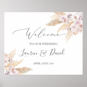Affiche Panneau de bienvenue du mariage Pampas Grass