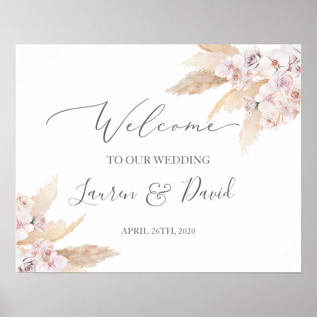 Affiche Panneau de bienvenue du mariage Pampas Grass (Devant)