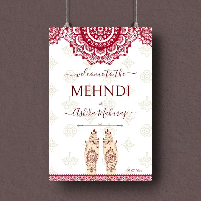 Affiche Panneau de bienvenue du maroon indien Mehndi maria (Créateur téléchargé)