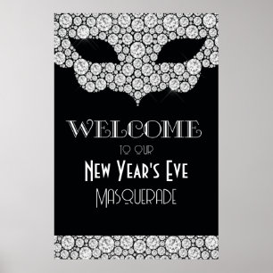 Affiche Panneau de bienvenue du Nouvel An Mascarade Diaman