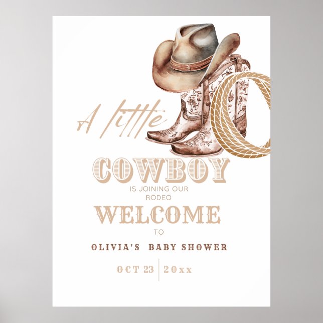 Affiche Panneau de bienvenue du petit Baby shower Cowboy (Devant)