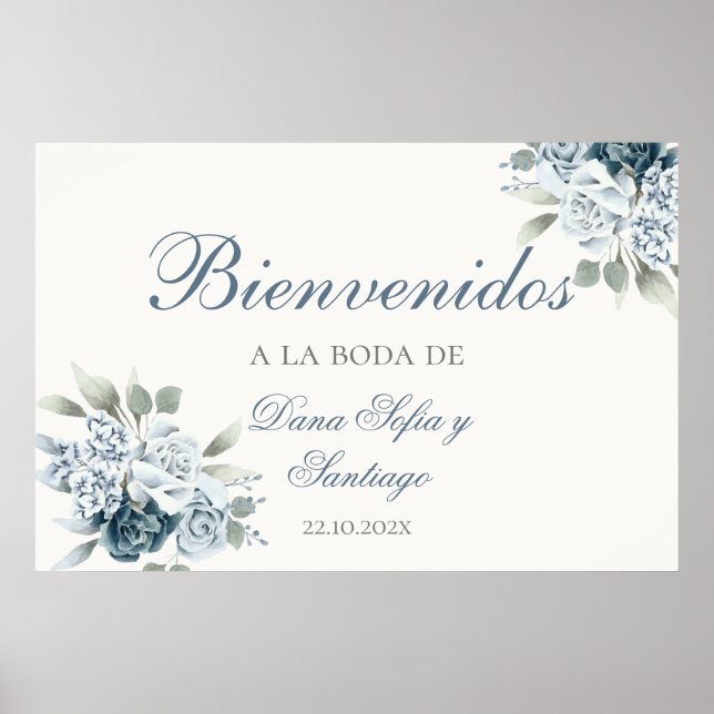 Affiche Panneau de bienvenue Dusty Blue Mariage espagnol (Devant)