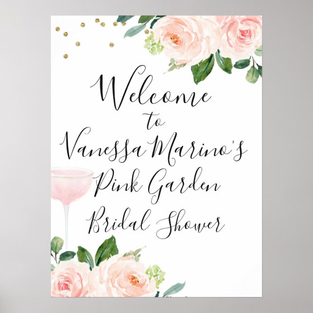 Affiche Panneau de bienvenue Editable Rose Floral pour la  (Devant)