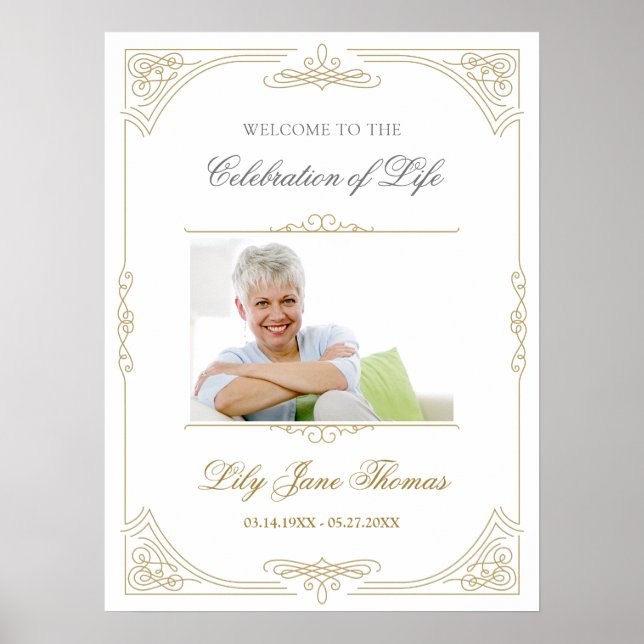 Affiche Panneau de bienvenue élégant à tourbillon doré pou (Devant)