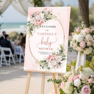 Affiche Panneau de bienvenue élégant Baby Shower Rose Gold