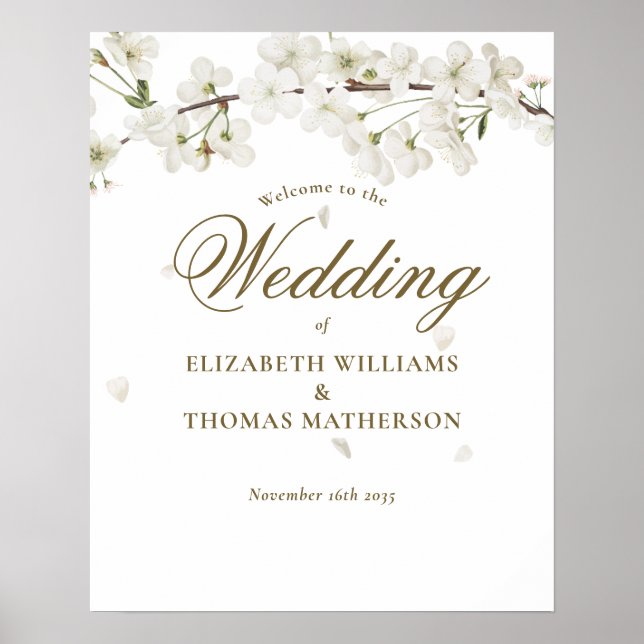 Affiche Panneau de bienvenue élégant Fleurs de mariage Fle (Devant)