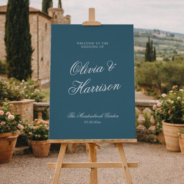 Affiche Panneau de bienvenue élégant pour mariage bleu mar (Créateur téléchargé)