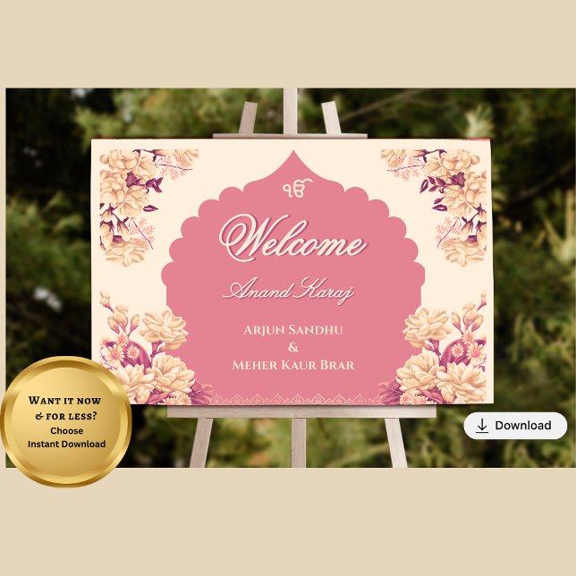 Affiche Panneau de bienvenue élégant pour mariage sikh | A (Créateur téléchargé)