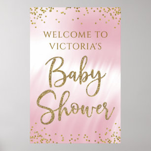 Affiche Panneau de bienvenue élégant rose et or pour une b