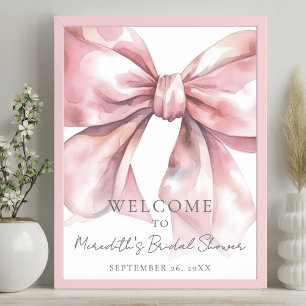 Affiche Panneau de Bienvenue Élégant Rose Pâle avec Nœud p