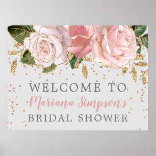 Affiche Panneau de bienvenue en aquarelle rose avec paille