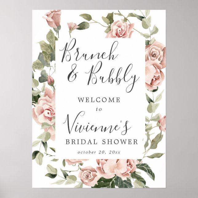 Affiche Panneau de bienvenue en bulles de mariage floral r (Devant)