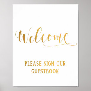Affiche Panneau de bienvenue en calligraphie dorée simple
