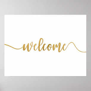 Affiche Panneau de bienvenue en calligraphie or simple