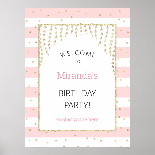 Affiche Panneau de bienvenue en confettis or rose (Devant)