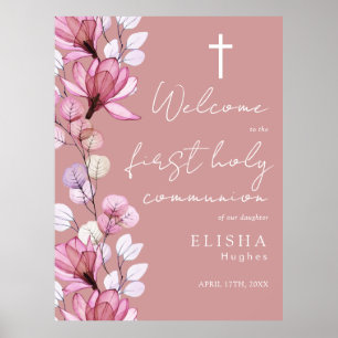 Affiche Panneau de bienvenue en fleurs rose poussiéreux po