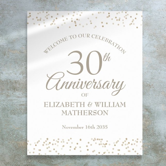 Affiche Panneau de bienvenue en poussière de perle pour le (30th Wedding Anniversary Pearl Dust Welcome Sign)