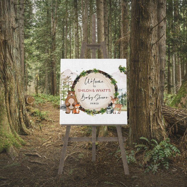 Affiche Panneau de bienvenue en tranche de bois d'animaux  (Créateur téléchargé)