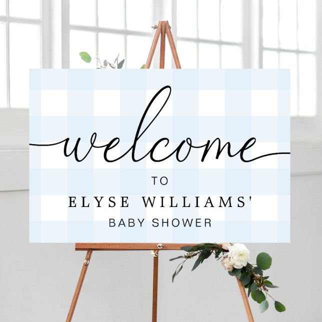 Affiche Panneau de bienvenue en vichy bleu (Welcome Sign Blue Gingham )