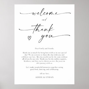 Affiche Panneau de bienvenue et de remerciement de mariage